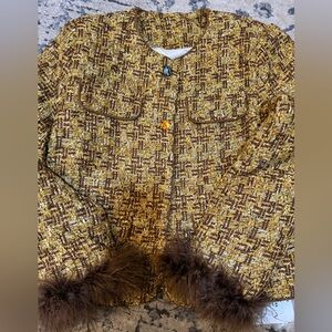Elegant Tweed Jacket with real Fur Trim coat new down filling